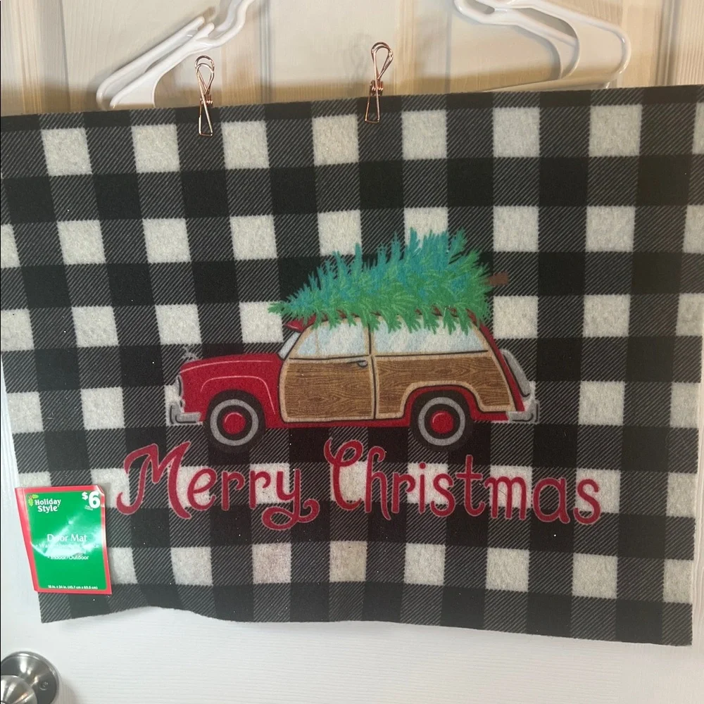 Merry Christmas Plaid Door Mat